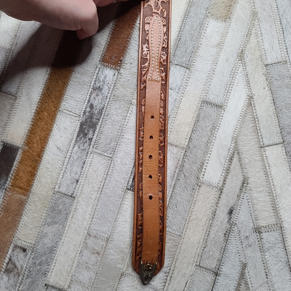 Sunset Trails Sterling/10kt. Belt with Genuine Carved Leather main image 2